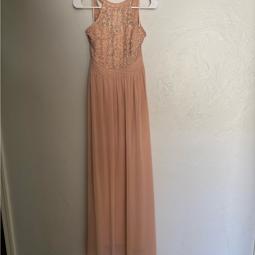 Sequin Bodice Chiffon Maxi Dress in Blush